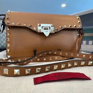Valentino Brown Studded Crossbody Bag